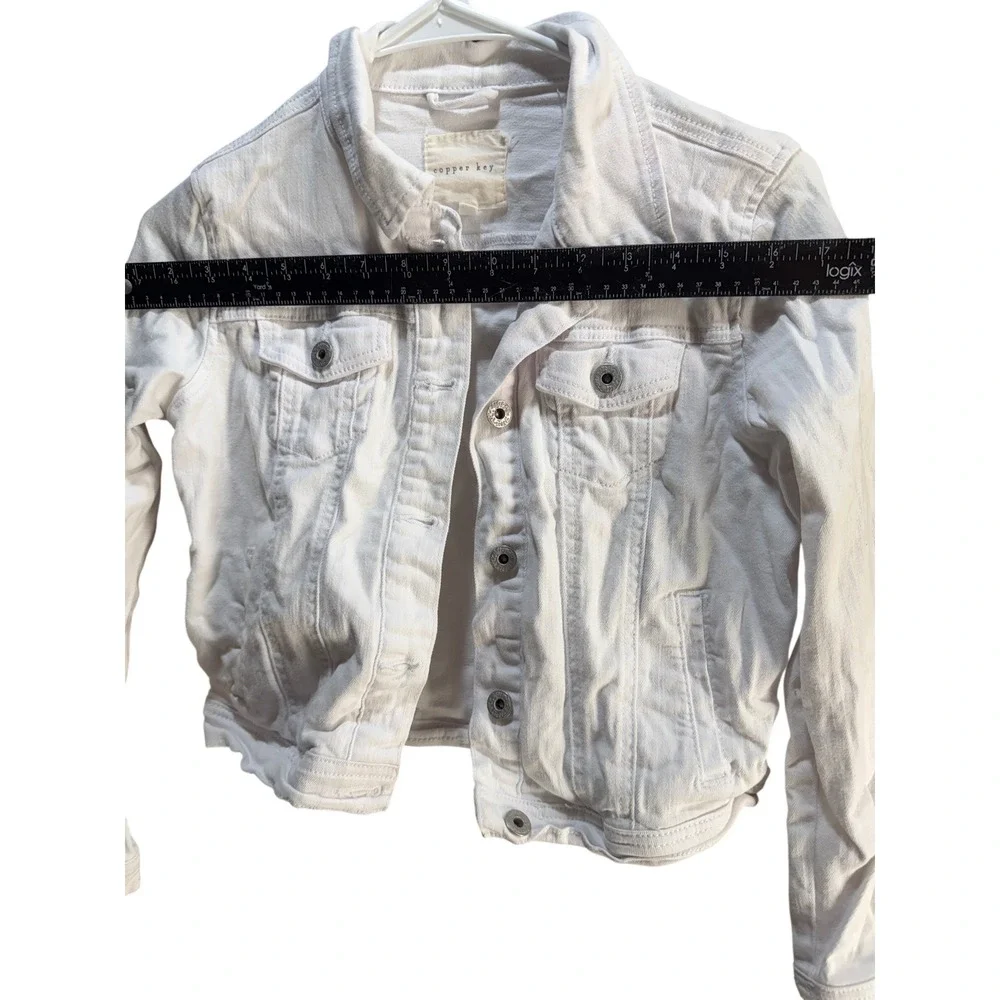 Copper Key Girls White Denim‎ Trucker Jacket Size Large Kids Button Front Layer